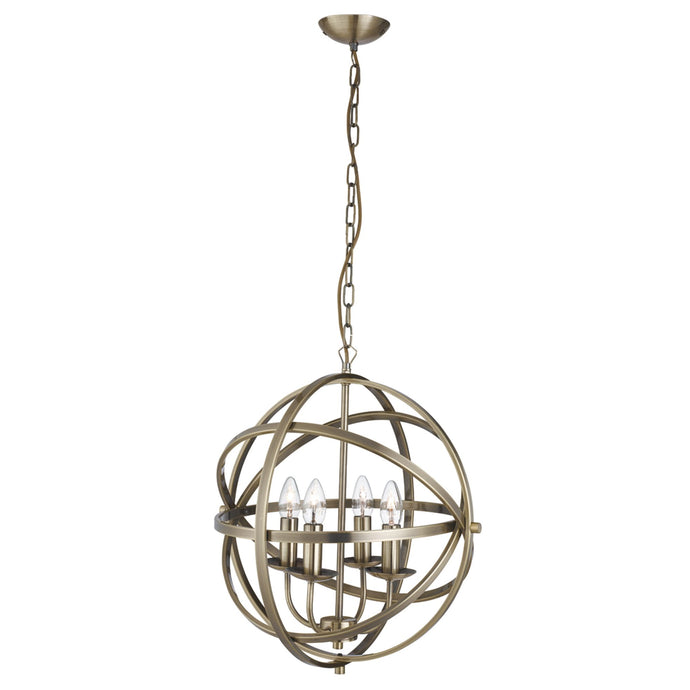 Searchlight 2474-4AB Orbit 4Lt Cage Frame Orb Pendant, Antique Brass - 26999