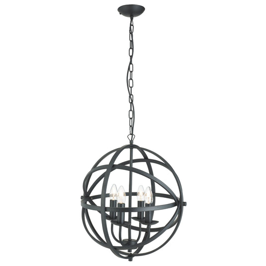 Searchlight 2474-4BK Orbit 4Lt Cage Frame Orb Pendant, Matt Black - 23566