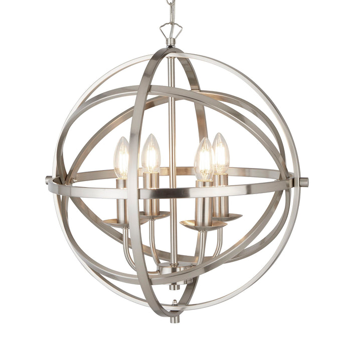 Searchlight 2474-4SS Orbit 4Lt Cage Frame Orb Pendant, Satin Silver - 23744