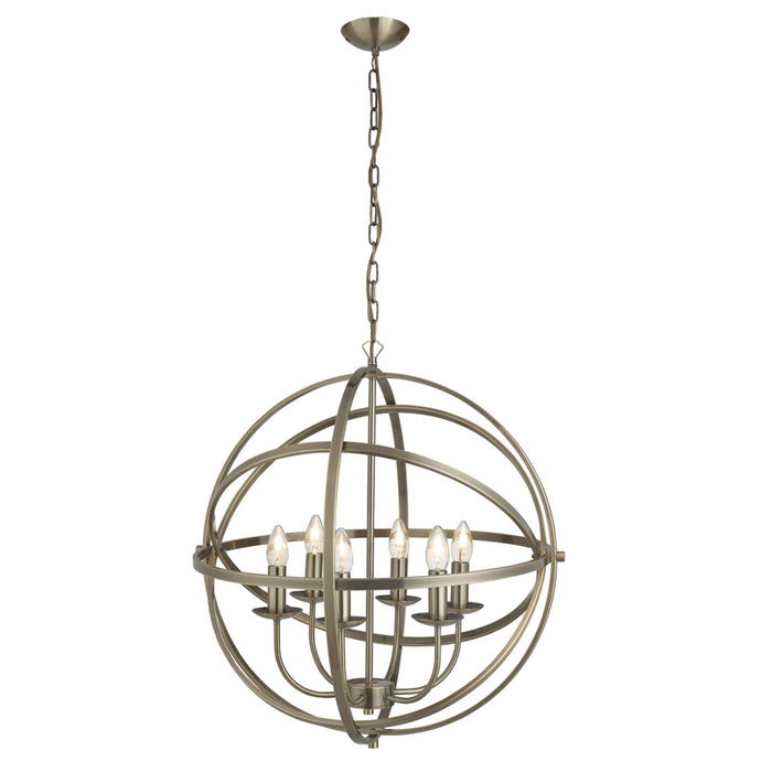 Searchlight 2476-6AB Orbit 6Lt Cage Frame Orb Pendant, Antique Brass - 31011