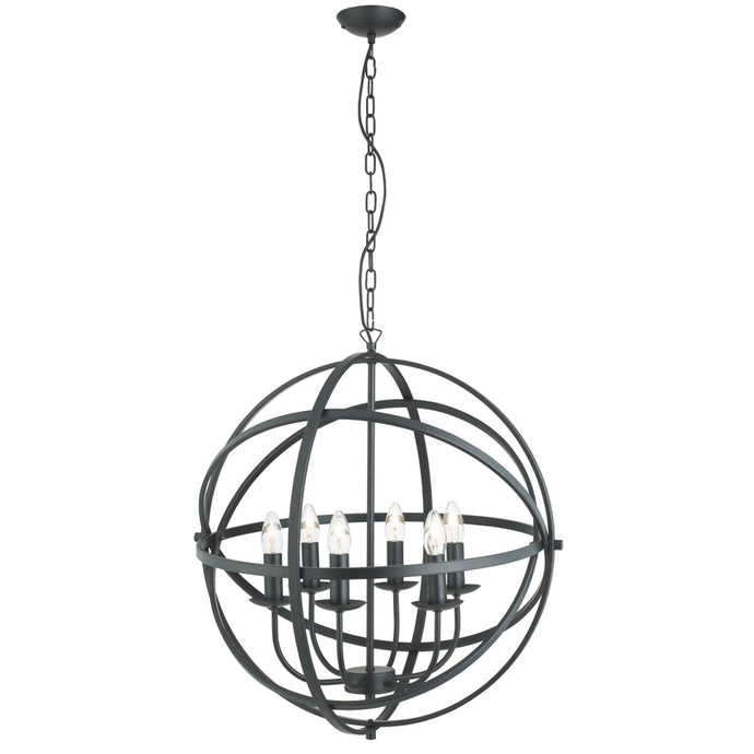 Searchlight 2476-6BK Orbit 6Lt Cage Frame Orb Pendant, Matt Black - 31012