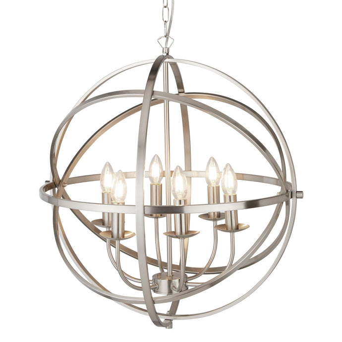 Searchlight 2476-6SS Orbit 6Lt Cage Frame Orb Pendant, Satin Silver - 26137