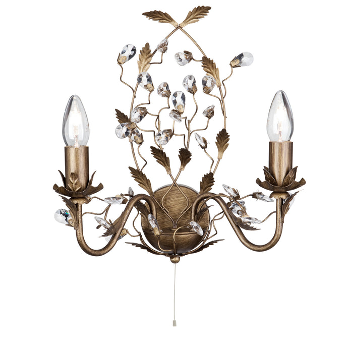 Searchlight 2492-2Br Almandite - 2Lt Wall Bracket, Brown Gold Finish With Leaf Dressing And Clear Crystal Deco - 31017