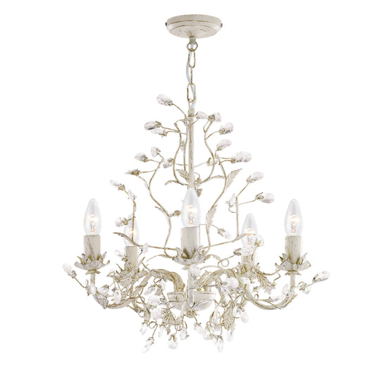 Searchlight 2495-5Cr Almandite - 5Lt Ceiling, Cream Gold Finish With Leaf Dressing And Clear Crystal Deco - 31019