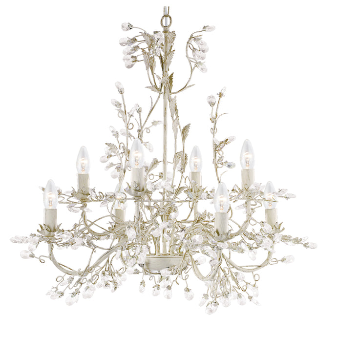 Searchlight 2498-8Cr Almandite - 8Lt Ceiling, Cream Gold Finish With Leaf Dressing And Clear Crystal Deco - 31021