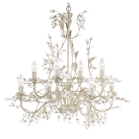 Searchlight 2498-8Cr Almandite - 8Lt Ceiling, Cream Gold Finish With Leaf Dressing And Clear Crystal Deco - 31021