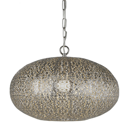 Searchlight 2672SS Fretwork 1Lt Pendant, Shiny Nickel - 31042