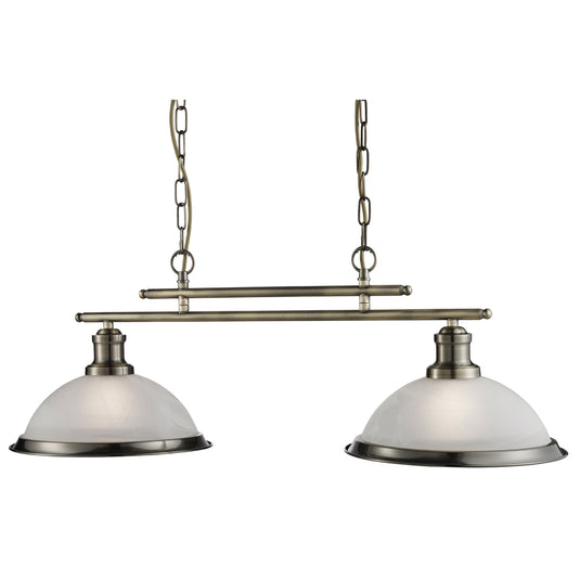 Searchlight 2682-2AB Bistro - 2Lt Ceiling Bar, Antique Brass, Marble Glass - 20391