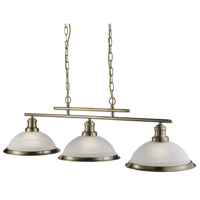 Searchlight 2683-3AB Bistro - 3Lt Ceiling Bar, Antique Brass, Marble Glass - 20370