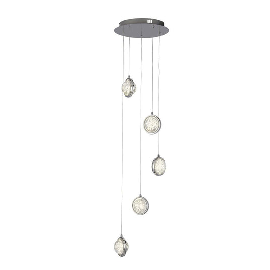 Searchlight 28701-5CC Quartz  5Lt Multi Drop Pendant, Bubble Glass With Detailed Rim - 31061