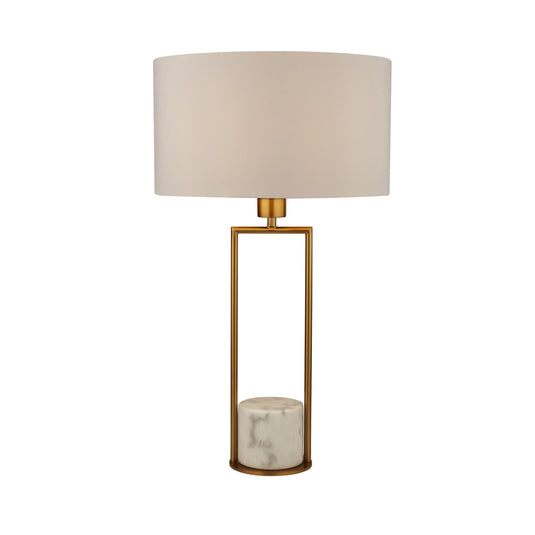 Searchlight 2871GO Claire Gold Table Lamp With White Marble Base And White Drum Shade - 31064