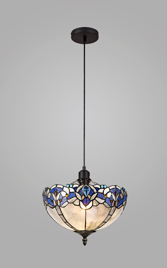 C-Lighting Hadlow 1 Light Uplighter Pendant E27 With 30cm Tiffany Shade, Blue/Clear Crystal/Black - 29543
