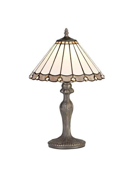 C-Lighting Heath 1 Light Curved Table Lamp E27 With 30cm Tiffany Shade, Grey/Cmurston/Crystal/Aged Antique Brass - 29729