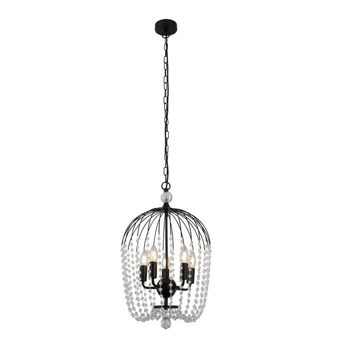 Searchlight 30216-5BK Shower 5Lt Pendant, Black Finish, Metal With Clear Crystal - 31073