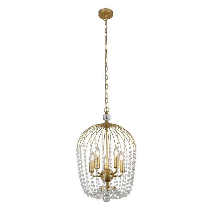 Searchlight 30216-5GO Shower 5Lt Pendant, Gold Finish, Metal With Clear Crystal - 31074