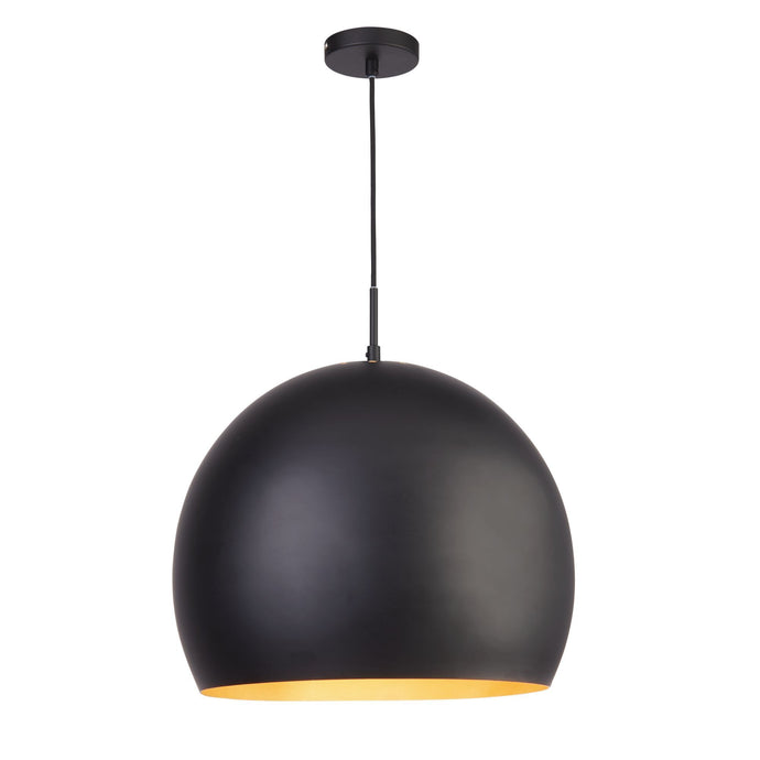 Searchlight 3039BK Chicago Industrial Pendant -  1Lt 40Cm Matt Black Ball Pendant, Gold Interior - 31076