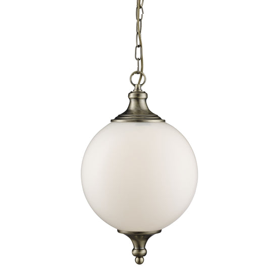 Searchlight 3051AB Vulcan - 1Lt Pendant, Antique Brass, Shiny Opal Glass - 19413