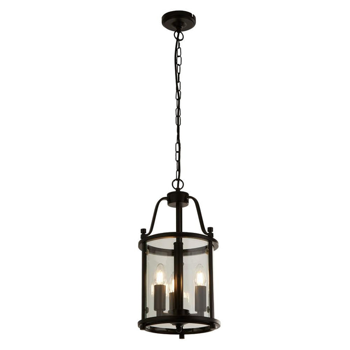 Searchlight 3063-3BK Lantern Grande, 3Lt Black, Clear Glass - 31079