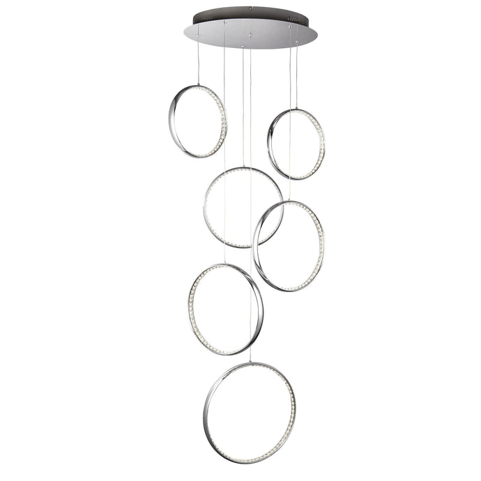 Searchlight 3166-6CC Rings 6 LED Ceiling Multi-Drop, Chrome, Clear Crystal - 31091