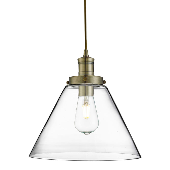 Searchlight 3228AB Pyramid 1Lt Pendant, Antique Brass, Clear Pyramid Glass Shade - 20491