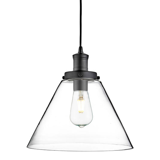 Searchlight 3228BK Pyramid 1Lt Pendant, Matt Black, Clear Pyramid Glass Shade - 20492