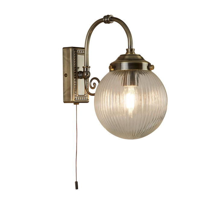 Searchlight 3259AB Belvue 1Lt Bathroom IP44 Wall Light, Clear Globe Shade, Antique Brass - 31102