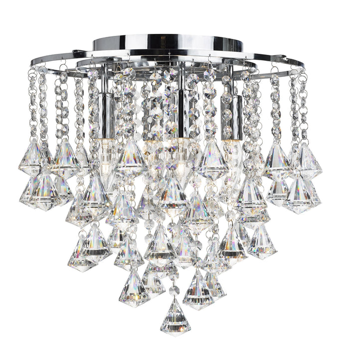 Searchlight 3494-4CC Dorchester - 4Lt Flush Ceiling, Chrome With Clear Crystal Buttons & Pyramid Drops - 31116