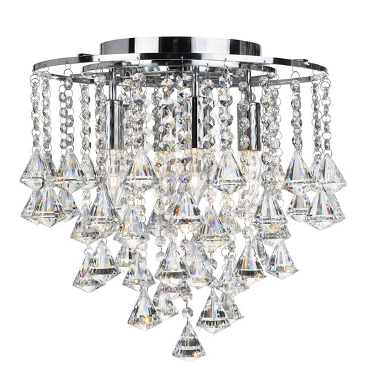 Searchlight 3494-4CC Dorchester - 4Lt Flush Ceiling, Chrome With Clear Crystal Buttons & Pyramid Drops - 31116