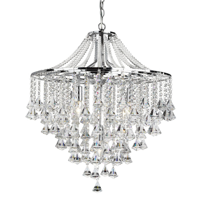 Searchlight 3495-5CC Dorchester - 5Lt Ceiling, Chrome With Clear Crystal Buttons & Pyramid Drops - 31117