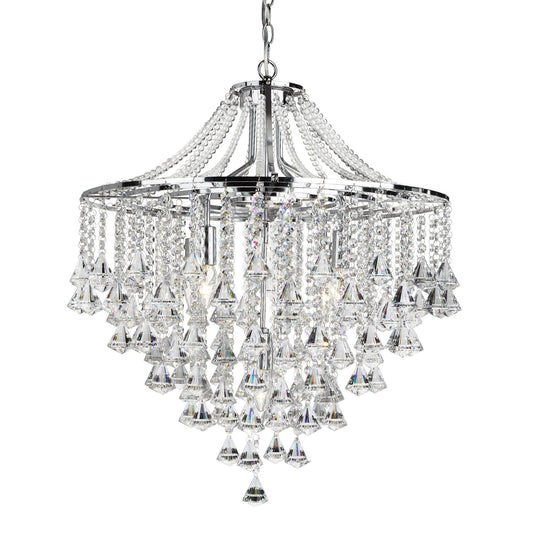 Searchlight 3495-5CC Dorchester - 5Lt Ceiling, Chrome With Clear Crystal Buttons & Pyramid Drops - 31117