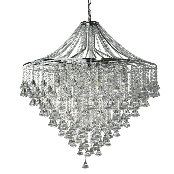 Searchlight 3497-7CC Dorchester - 7Lt Ceiling, Chrome With Clear Crystal Buttons & Pyramid Drops - 31118