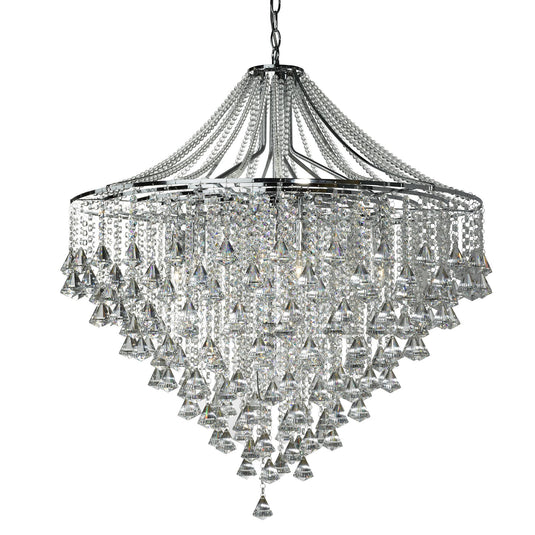 Searchlight 3497-7CC Dorchester - 7Lt Ceiling, Chrome With Clear Crystal Buttons & Pyramid Drops - 31118