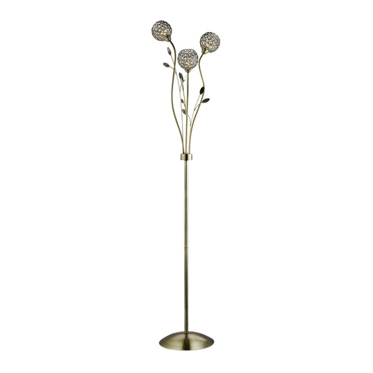 Searchlight 3573AB Bellis Ii - 3Lt Floor Lamp, Antique Brass, Clear Glass Deco Shade - 23369