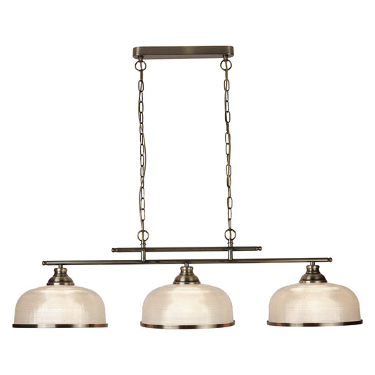 Searchlight 3593-3AB Bistro Ii - 3Lt Ceiling Bar, Antique Brass, Halophane Glass - 23545