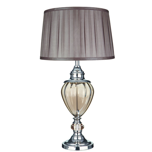 Searchlight 3721AM Greyson Table Lamp Amber Glass Urn/With Brown Pleated Tapered Shade - 31129