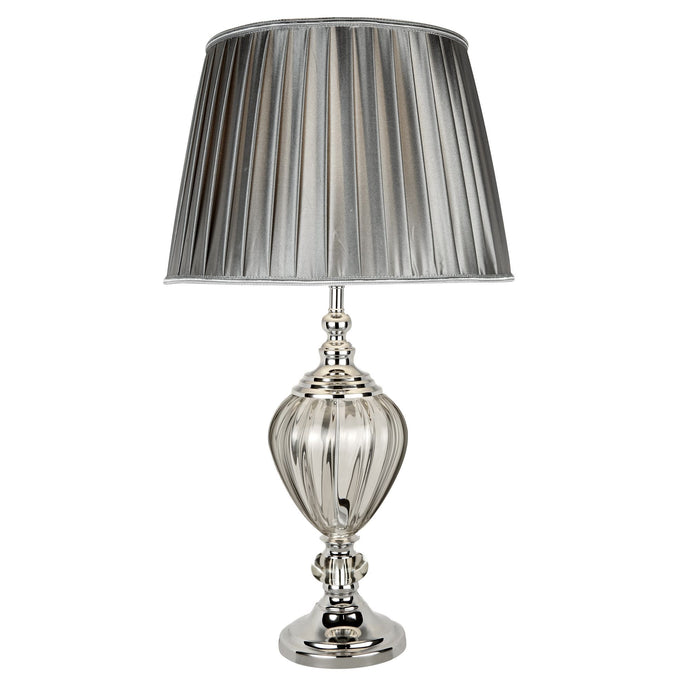 Searchlight 3721CL Greyson Table Lamp - Clear Glass Urn Base, Pewter Pleated Tapered Shade - 31130
