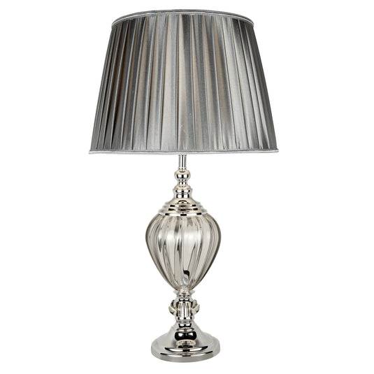 Searchlight 3721CL Greyson Table Lamp - Clear Glass Urn Base, Pewter Pleated Tapered Shade - 31130