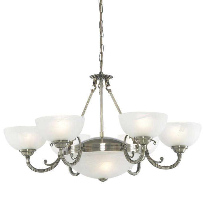 Searchlight 3778-8AB Windsor - 8Lt Ceiling, Antique Brass, Alabaster Glass - 27097