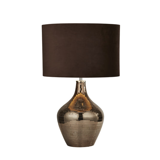 Searchlight 3847SM Disco Smoked Mosaic Table Lamp With Brown Suede Shade - 26432