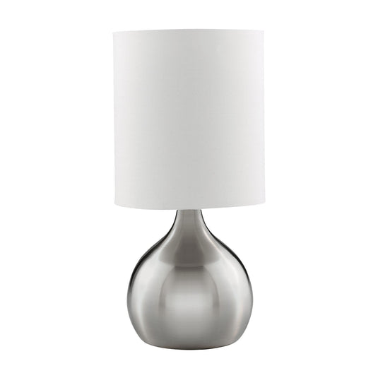 Searchlight 3923SS Touch Table Lamp, Satin Silver Base, White Drum Shade - 24404