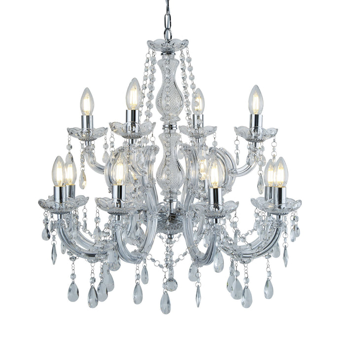 Searchlight 399-12 Marie Therese - 12Lt Chandelier, Chrome, Clear Crystal Glass - 31135