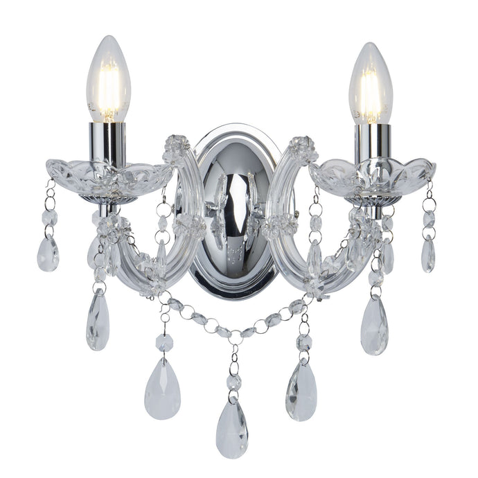 Searchlight 399-2 Marie Therese - 2Lt Wall Bracket, Chrome, Clear Crystal Glass - 31136