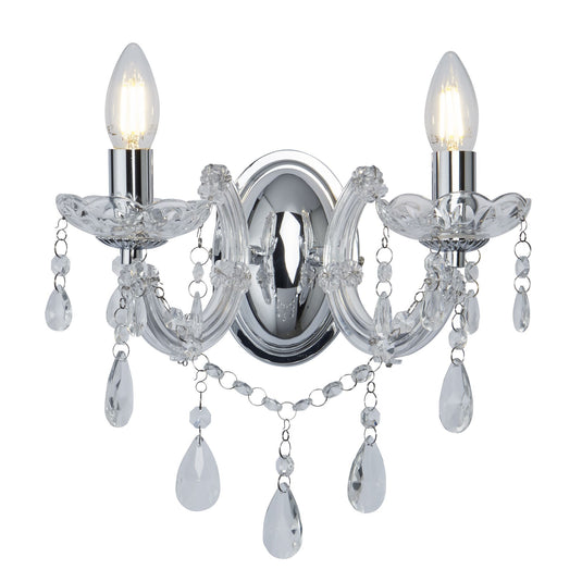 Searchlight 399-2 Marie Therese - 2Lt Wall Bracket, Chrome, Clear Crystal Glass - 31136