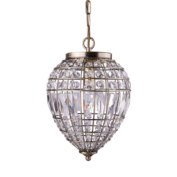 Searchlight 3991AB Pineapple, 1Lt Antique Brass, Clear Glass Buttons/Coffin Drop Trim - 21396