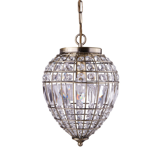 Searchlight 3991AB Pineapple, 1Lt Antique Brass, Clear Glass Buttons/Coffin Drop Trim - 21396