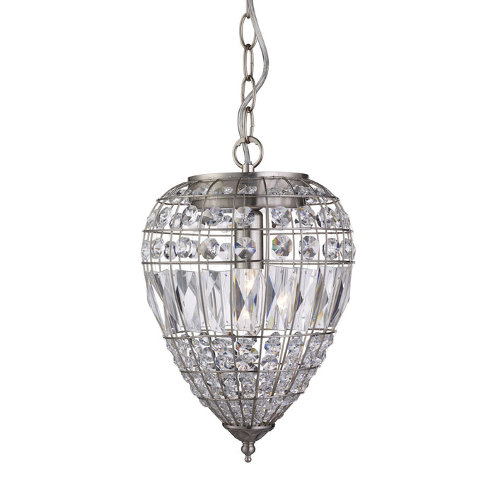 Searchlight 3991SS Pineapple, 1Lt Satin Silver, Clear Glass Buttons/Coffin Drop Trim - 21724