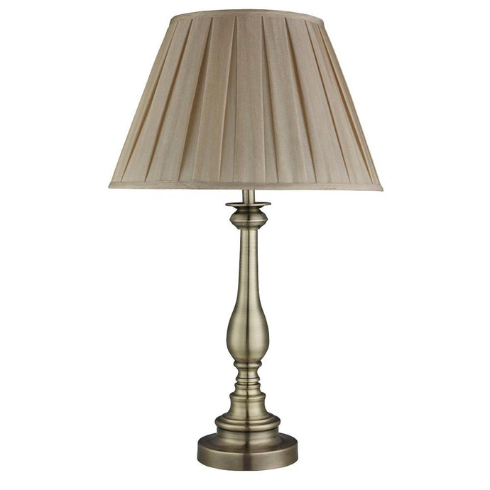 Searchlight 4023AB Flemish Table Lamp, Spindle Base, Antique Brass, Mink Pleated Shade - 20092