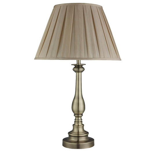 Searchlight 4023AB Flemish Table Lamp, Spindle Base, Antique Brass, Mink Pleated Shade - 20092