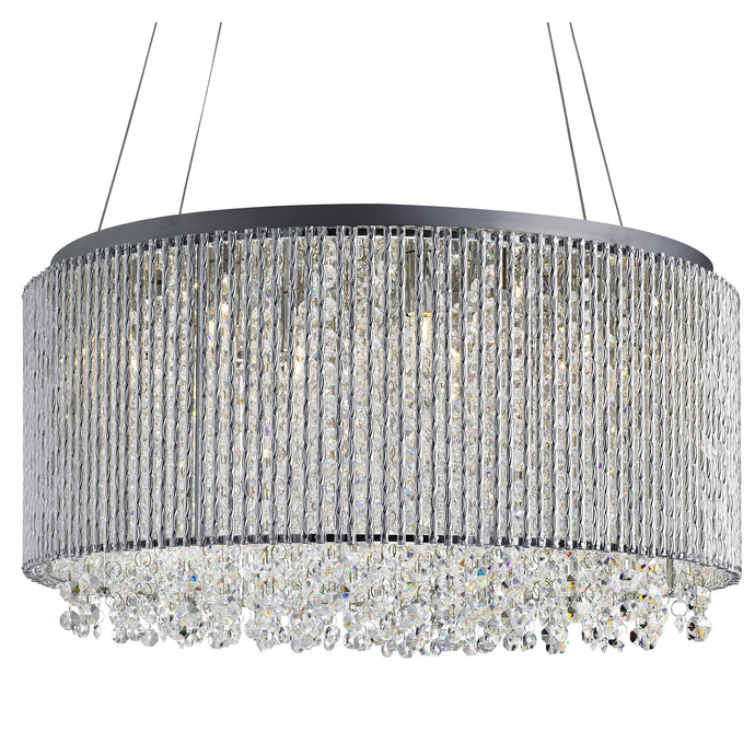 Searchlight 4048-8CC Elise Ii 8Lt Drum Pendant, Chrome, Clear Crystal Button Drops, Aluminium Outer Trim - 20308
