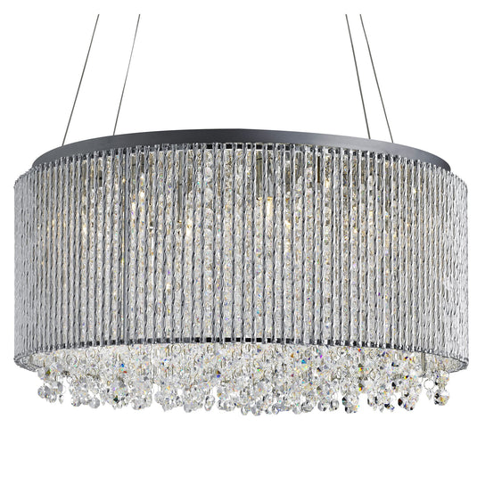 Searchlight 4048-8CC Elise Ii 8Lt Drum Pendant, Chrome, Clear Crystal Button Drops, Aluminium Outer Trim - 20308